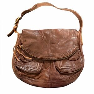 Lucky Brand Stash Hobo Shoulder Bag Genuine Lamb Distressed Whiskey Brown Boho
